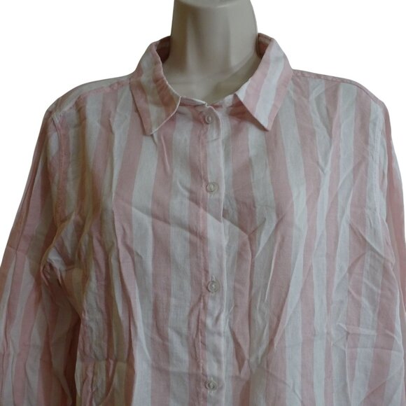 Divided H&M Women Pink White Striped Button Up Long Sleeve Shirt Size 12 NEW - Picture 2 of 11